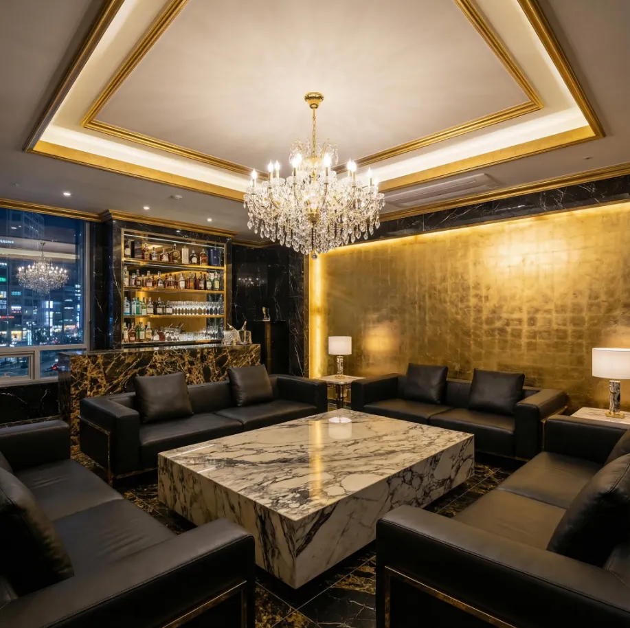 강남쩜오 VIP룸 - 프리미엄 가죽소파와 럭셔리 인테리어